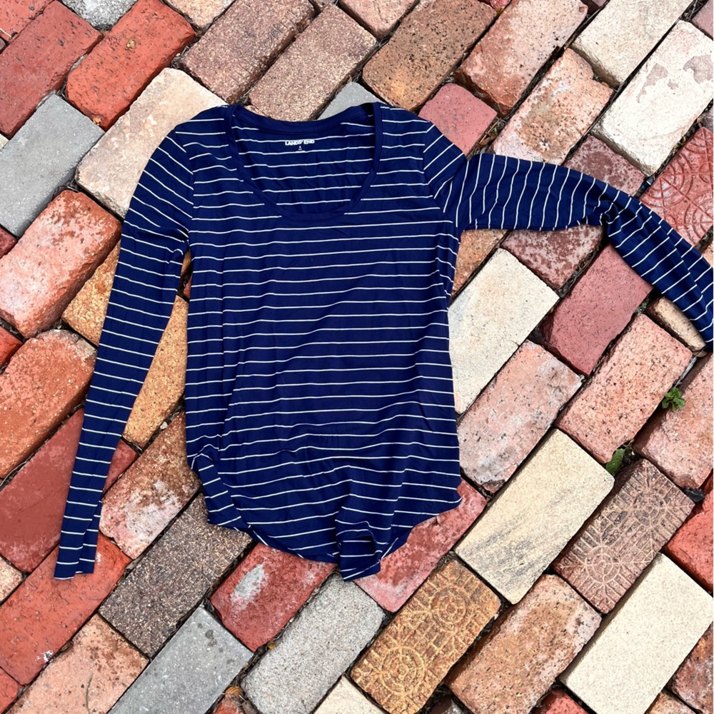 Lands End navy Striped Long Sleeve Top
